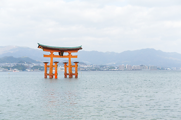 Image showing Giant floating Shinto torii gate of the Itsukushima Shrine