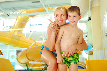 Image showing With the mother in the swimming pool