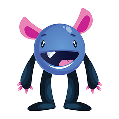 Image showing Happy blue cartoon monster with big arms and legs and pink ears 