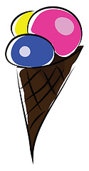 Image showing An ice cream cone with three different flavors vector color draw