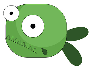 Image showing Cartoon green fish with two bulging eyes vector or color illustr