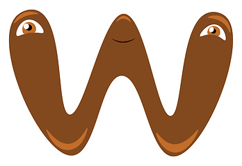 Image showing Brown imaginary figure shaped W alphabet vector or color illustr