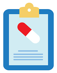 Image showing Doctor\'s prescription clipped to a blue-colored writing pad/Medi