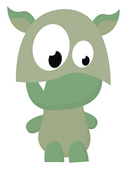 Image showing Cartoon funny green monster with a fang tooth vector or color il