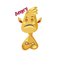 Image showing Angry yellow elf vector sticker illustration on a white backgrou