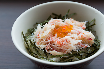 Image showing Japanese seafood rice bowl, fresh crab meat