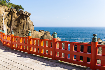 Image showing Aoshima Shrine and coastline in Japan