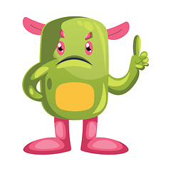 Image showing Angry green cartoon monster with pink ears and legs white backgr