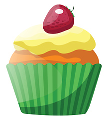 Image showing Vanilla cupcake with yellow glaze and strawberryillustration vec
