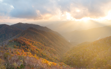 Image showing Japanese Mount Hangetsuyama during sunset