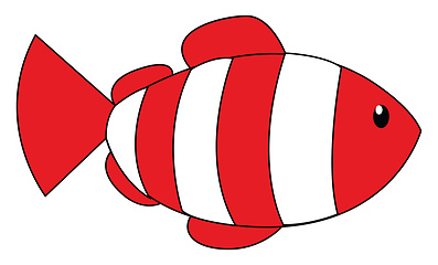 Image showing Painting of a cute little white fish with red band-like scales v