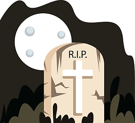 Image showing Vector illustration of grave stone under a full moon on a white 