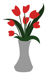 Image showing Clipart of a white-colored flower vase displaying red flowers an