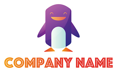 Image showing Purple happy penguin vector logo illustration on a white backgro