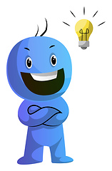 Image showing Smiling blue caracter with a lightbulb illustration vector on wh