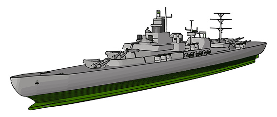 Image showing 3D vector illustration side view of a military war ship on a whi