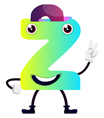 Image showing Green cartoon letter Z with purple hat vector illustartion on wh