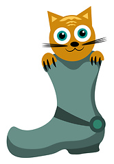 Image showing Painting of a funny cat peeping out of the blue boots vector or 