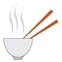 Image showing Hot soup with two spoons in a white bowl vector or color illustr