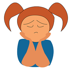 Image showing A young girl sitting by placing her hands on her chin vector col