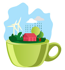 Image showing Illustration of a green cup and nature on top illustration vecto