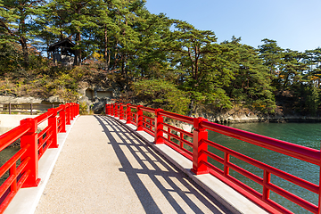 Image showing Scenery of red bridge cross to Fukuurajima Island