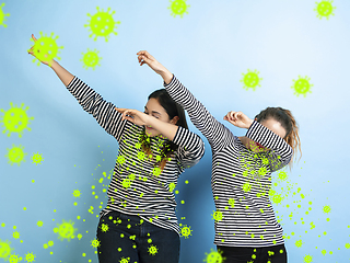 Image showing How to sneezing right - caucasian women dabbing, stop epidemic