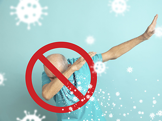 Image showing How to sneezing right - caucasian senior man dabbing, stop epidemic