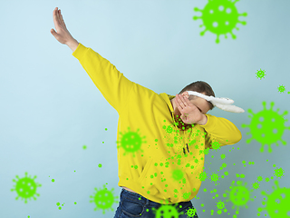 Image showing How to sneezing right - caucasian man dabbing, stop epidemic