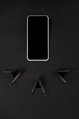 Image showing Office things. Monochrome stylish composition in black color. Top view, flat lay.