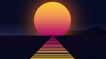 Image showing Beautiful beach evening, sunset, synth wave and retro wave, vaporwave futuristic aesthetics