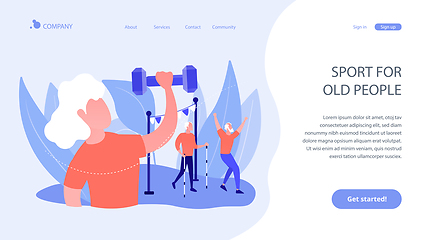 Image showing Elder fitness concept landing page