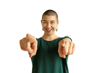 Image showing Portrait of young woman with freaky appearance on white background