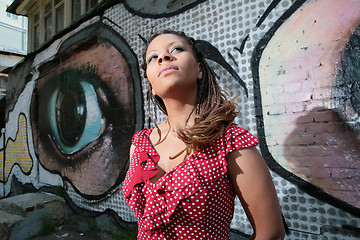 Image showing African-Russian girl in red dress