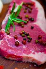 Image showing raw uncooked  ribeye beef steak butcher selection