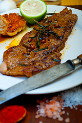 Image showing roasted grilled ribeye beef steak butcher selection