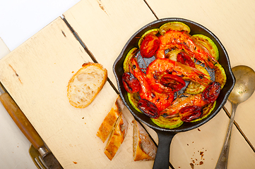 Image showing roasted shrimps with zucchini and tomatoes