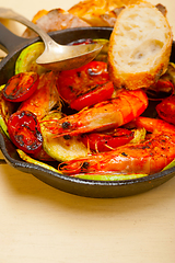 Image showing roasted shrimps with zucchini and tomatoes