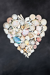 Image showing Valentine Heart Shape Seashell and Pearl Composition