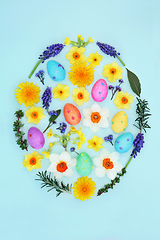 Image showing Easter Egg Delight with Eggs and Flowers