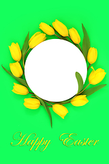 Image showing Happy Easter Tulip Flower Wreath Composition