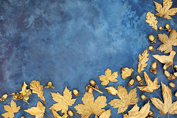 Image showing Golden Leaves and Acorn Background Border