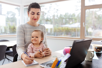 Image showing mother with baby working at home office