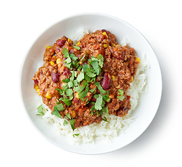 Image showing plate of rice and chili con carne