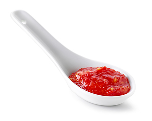 Image showing spoon of hot chili sauce