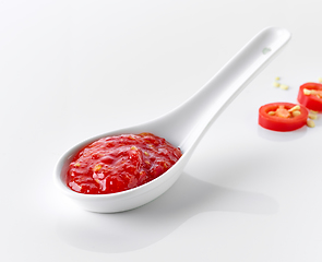 Image showing spoon of hot chili sauce