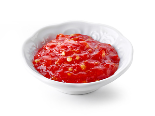 Image showing bowl of red hot chili pepper sauce