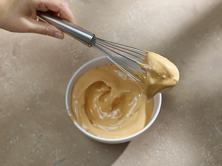 Image showing bowl of whipped instant coffee with sugar and water