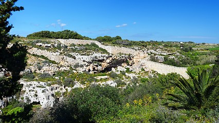 Image showing Victoria lines fortifications unofficially called the Great Wall of Malta