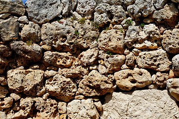 Image showing Textured wall of Neolithic megalith temple complex of Ggantija, Gozo island, Malta